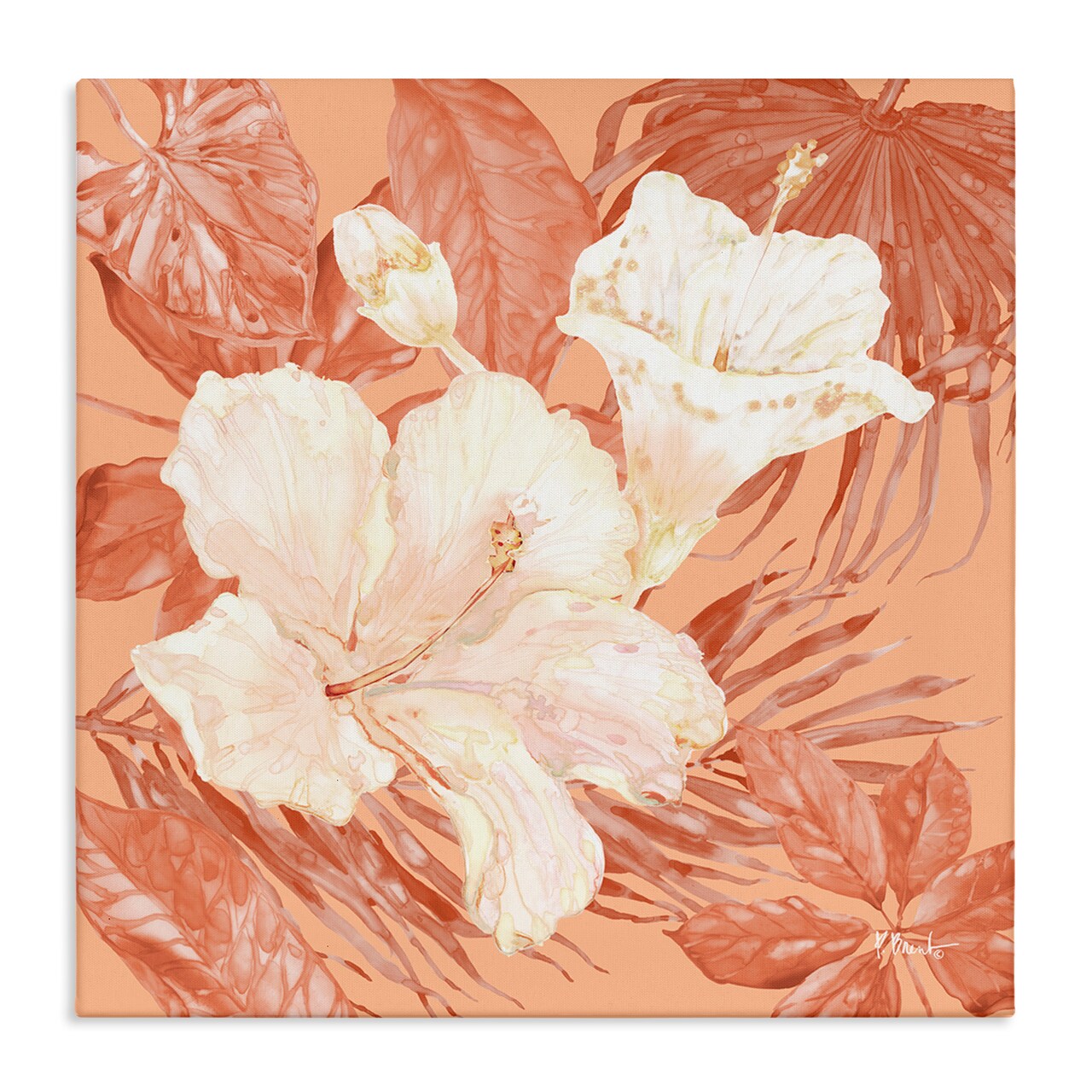 Stupell Industries Hibiscus & Leaf Bunch Canvas Wall Art Design by Paul Brent